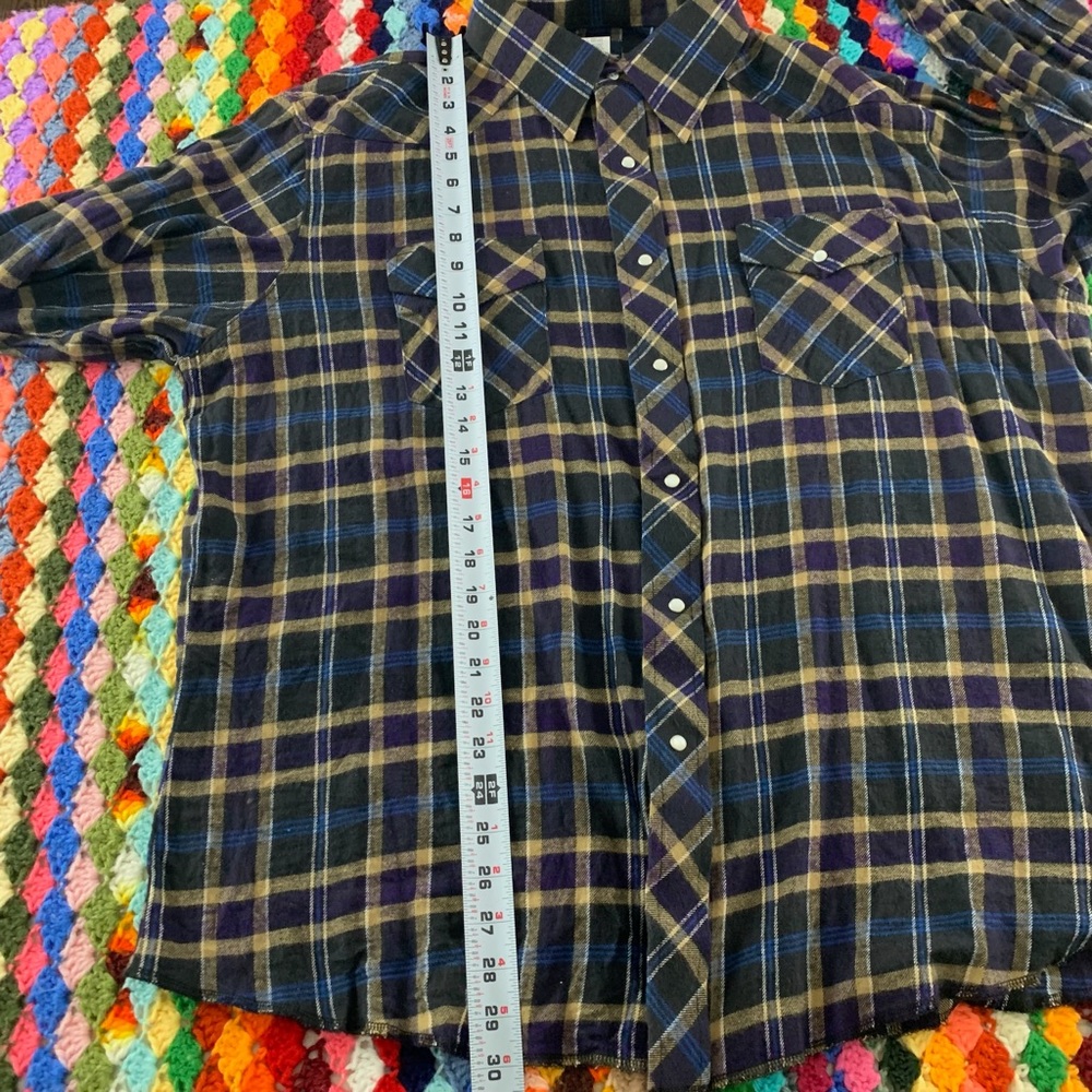 Y2K Wrangler Pearl Snap Oversized Menswear Western Boyfriend Flannel Uni… - Picture 8 of 12
